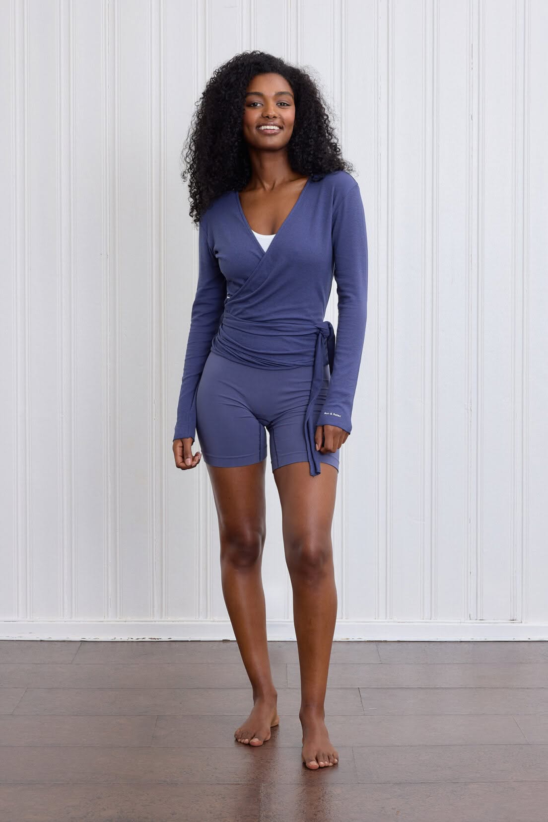 Basic Wrap Sweater Washed Blue front