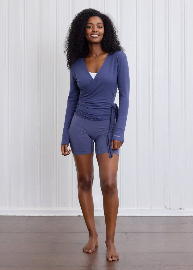 Basic Wrap Sweater, Washed Blue